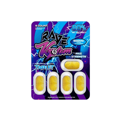 RAVE KRATOM MAX STRENGTH 5CT - 80% MIT EXTRACT (500MG TOTAL ALKALOIDS)