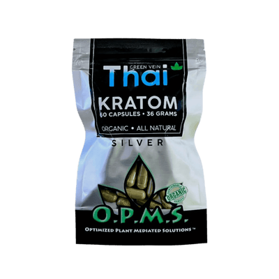 O.P.M.S. SILVER KRATOM CAPSULES 60CT / 36G / 1.27OZ - THAI GREEN VEIN