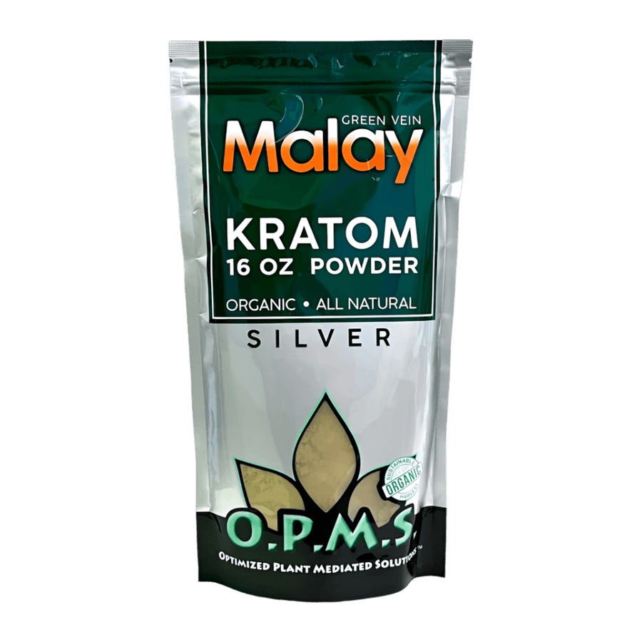 O.P.M.S. SILVER KRATOM POWDER 16OZ - MALAY GREEN VEIN