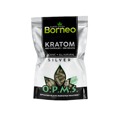 O.P.M.S. SILVER KRATOM CAPSULES 480CT / 288G / 10.16OZ - BORNEO SUPER GREEN VEIN