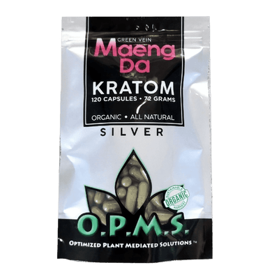 O.P.M.S. SILVER KRATOM CAPSULES 120CT / 72G / 2.54OZ - MAENG DA GREEN VEIN
