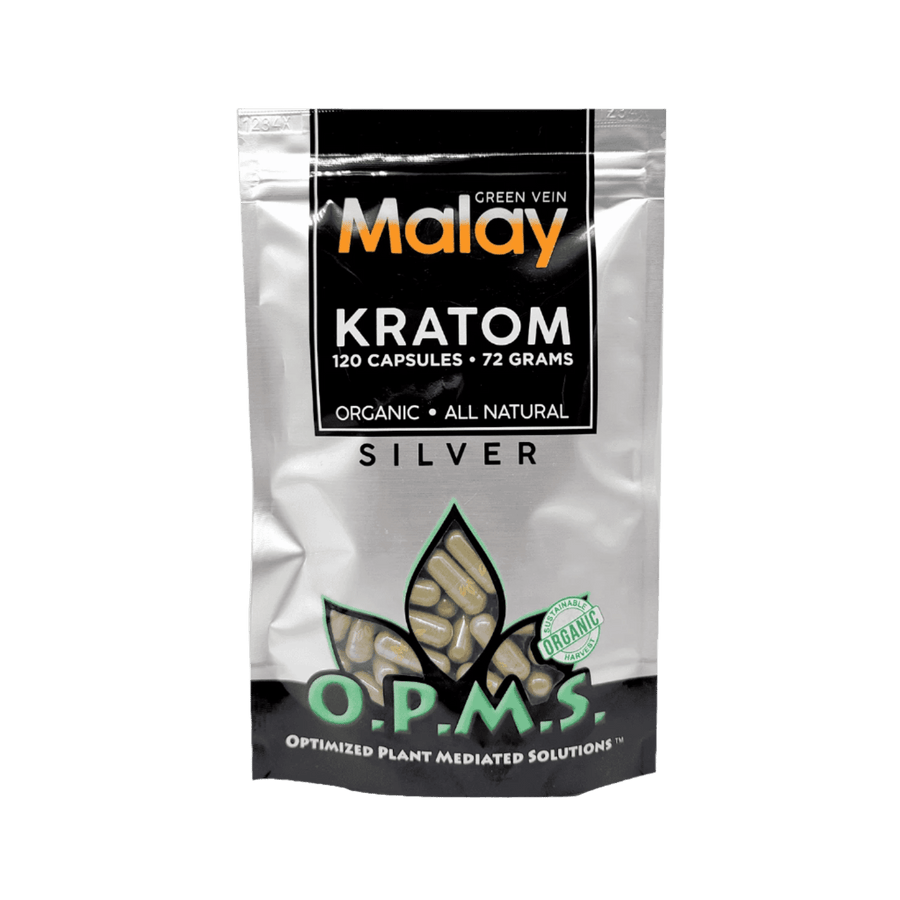 O.P.M.S. SILVER KRATOM CAPSULES 120CT / 72G / 2.54OZ - MALAY GREEN VEIN