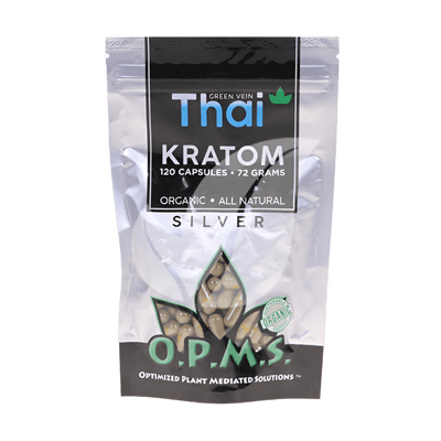 O.P.M.S. SILVER KRATOM CAPSULES 120CT / 72G / 2.54OZ - THAI GREEN VEIN