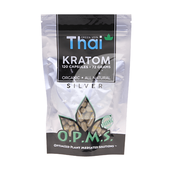 O.P.M.S. SILVER KRATOM CAPSULES 120CT / 72G / 2.54OZ - THAI GREEN VEIN