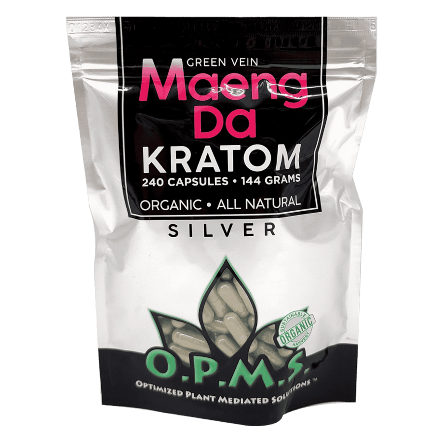 O.P.M.S. SILVER KRATOM CAPSULES 240CT / 144G / 5.08OZ - MAENG DA GREEN VEIN
