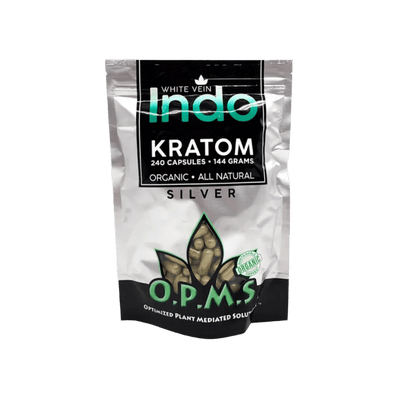O.P.M.S. SILVER KRATOM CAPSULES 240CT / 144G / 5.08OZ - INDO WHITE VEIN