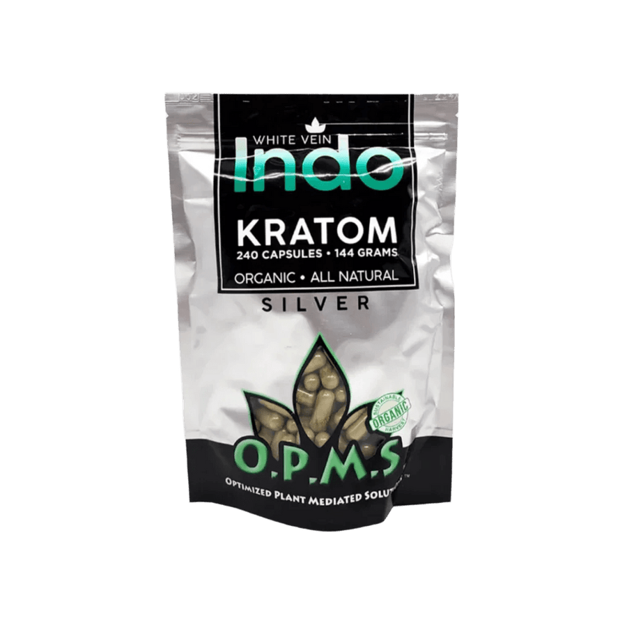 O.P.M.S. SILVER KRATOM CAPSULES 240CT / 144G / 5.08OZ - INDO WHITE VEIN