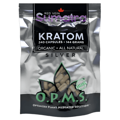 O.P.M.S. SILVER KRATOM CAPSULES 240CT / 144G / 5.08OZ - SUMATRA RED VEIN