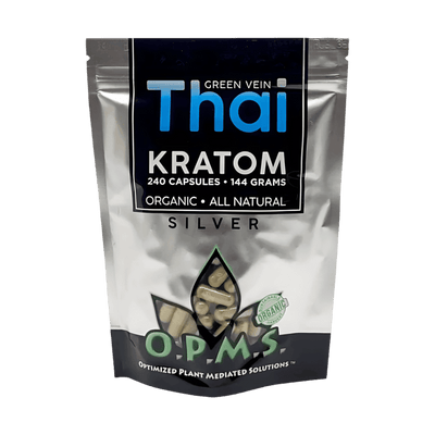 O.P.M.S. SILVER KRATOM CAPSULES 240CT / 144G / 5.08OZ - THAI GREEN VEIN