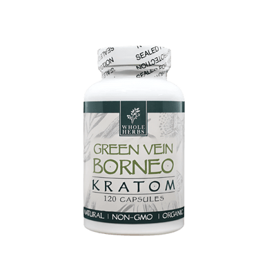 WHOLE HERBS KRATOM CAPSULES 120CT / 72G / 2.5OZ - BORNEO GREEN VEIN