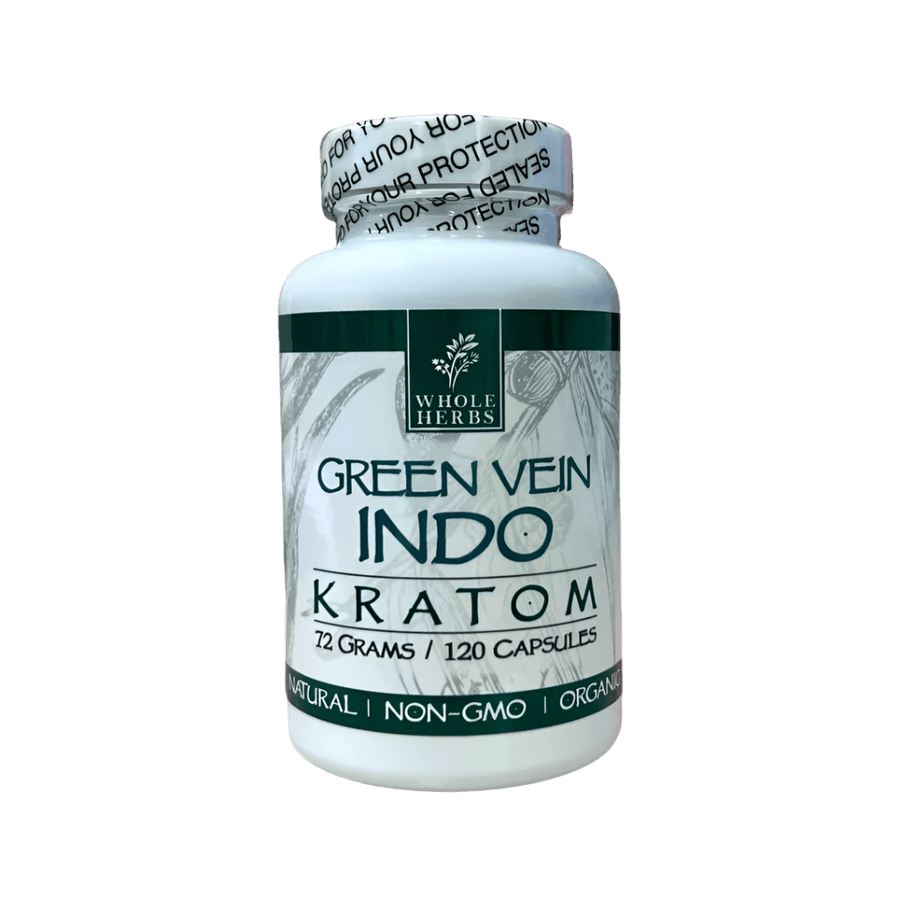 WHOLE HERBS KRATOM CAPSULES 120CT / 72G / 2.5OZ - INDO GREEN VEIN