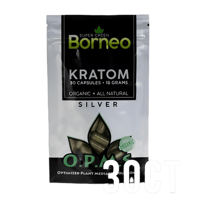 O.P.M.S. SILVER KRATOM CAPSULES 30CT / 18G / 0.63OZ - BORNEO SUPER GREEN VEIN
