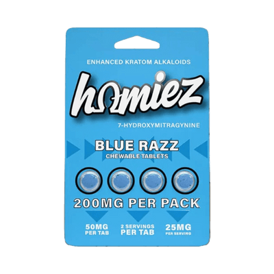 HOMIEZ 7-HYDROXYMITRAGYNINE TABLETS 4CT / 50MG EACH – BLUE RAZZ