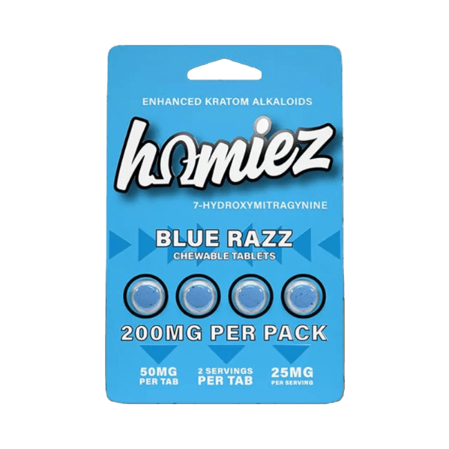 HOMIEZ 7-HYDROXYMITRAGYNINE TABLETS 4CT / 50MG EACH – BLUE RAZZ