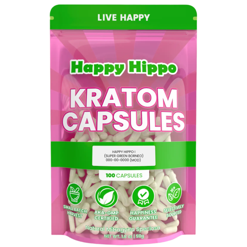 Happy Hippo Kratom Capsule 100ct / 50g / 1.8oz