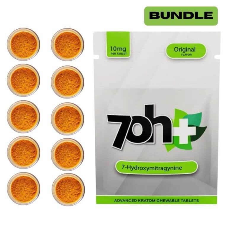 7oh Plus 7-Hydroxymitragynine 600CT 10mg Tablets + 10g 70H Powder (Bundle)
