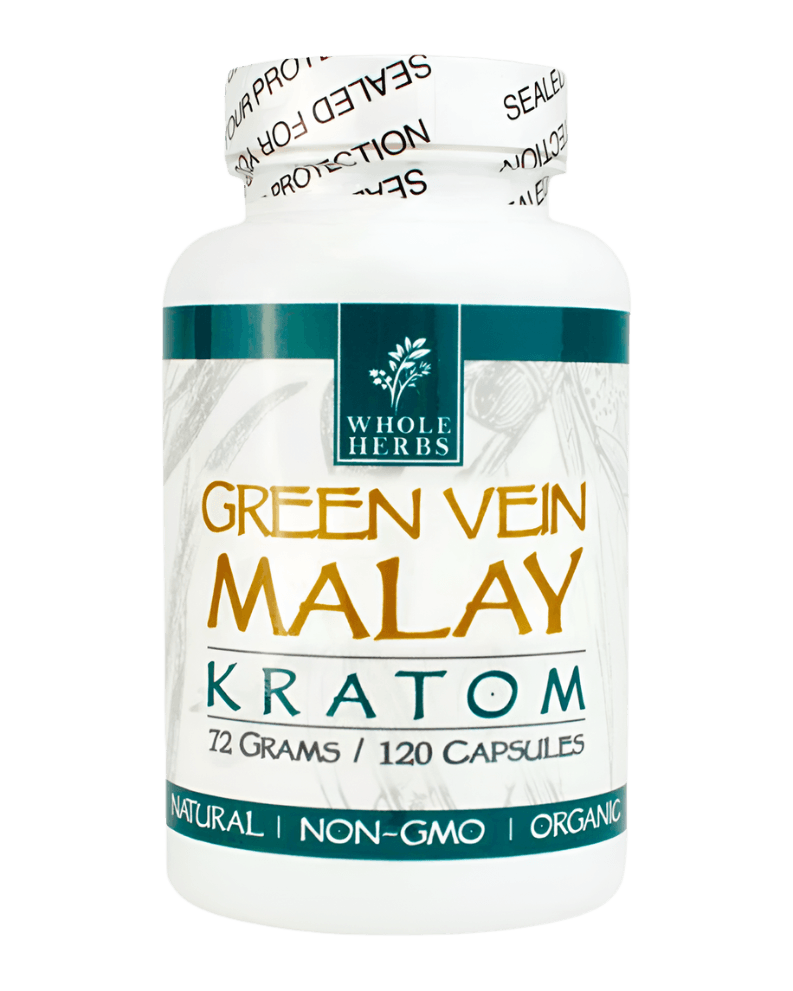 WHOLE HERBS KRATOM CAPSULES 120CT / 72G / 2.5OZ - MALAY GREEN VEIN
