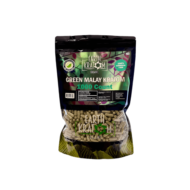 EARTH KRATOM CAPSULES 1000CT - MALAY GREEN VEIN