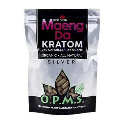 O.P.M.S. SILVER KRATOM CAPSULES 240CT / 144G / 5.08OZ - MAENG DA RED VEIN