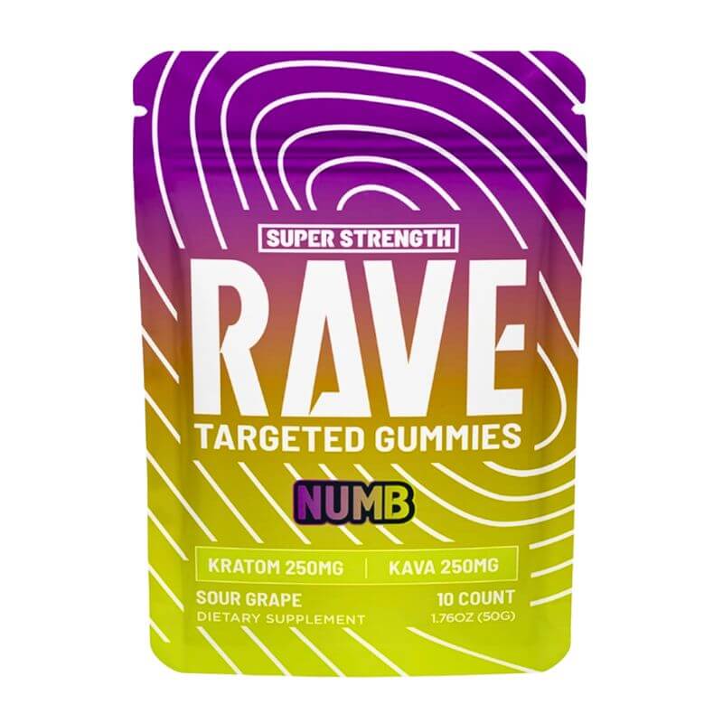 Rave Super Strength Targeted Gummies (250mg Kratom + 250mg Kava) 10ct - Sour Grape