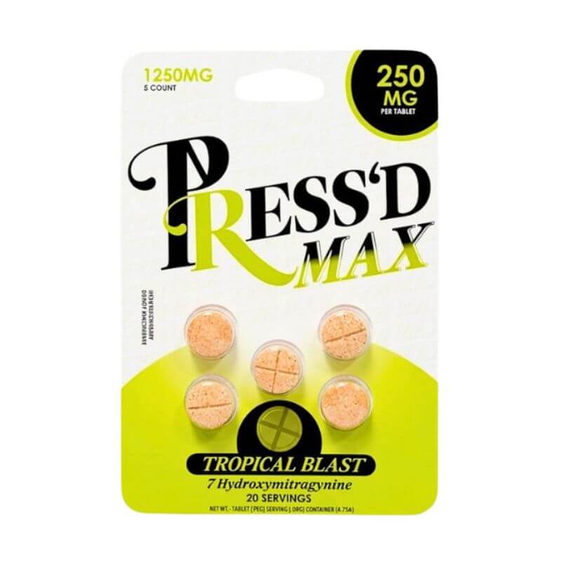 PRESS'D MAX 7-HYDROXYMITRAGYNINE TABLETS 5CT 250MG PER TABLET