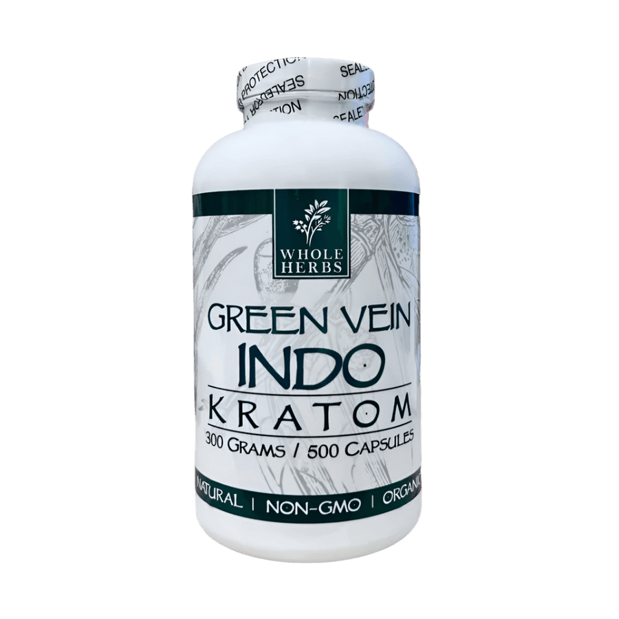 WHOLE HERBS KRATOM CAPSULES 500CT / 300G / 10.6OZ - INDO GREEN VEIN