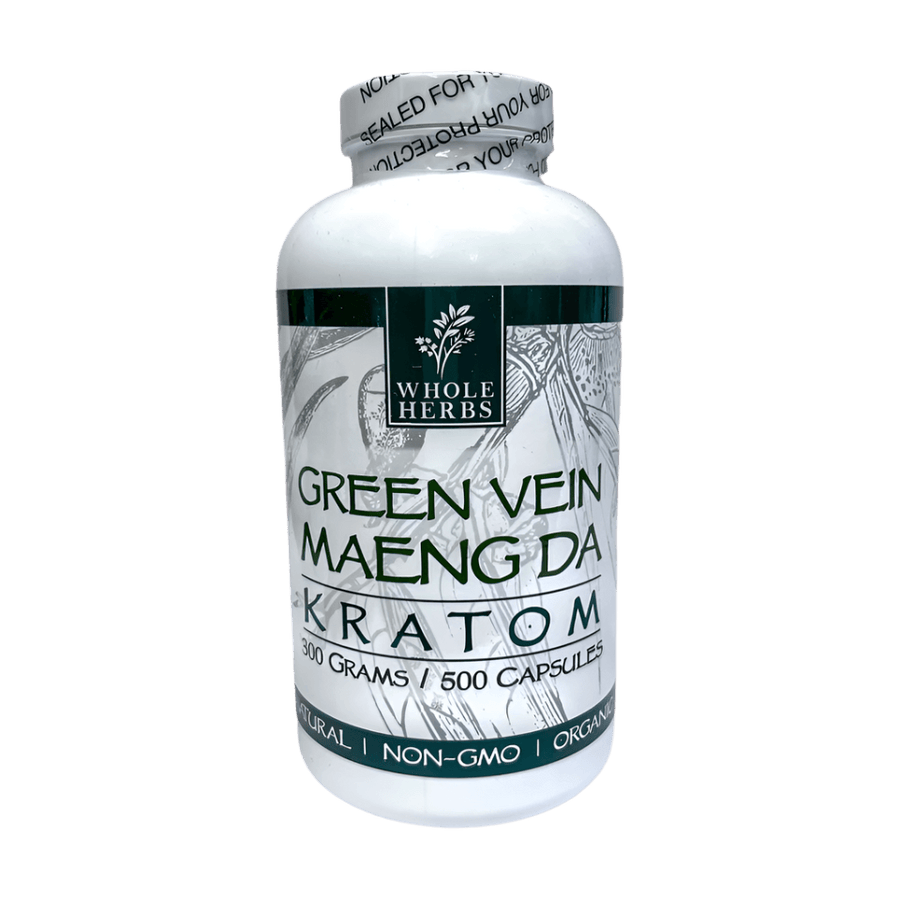 WHOLE HERBS KRATOM CAPSULES 500CT / 300G / 10.6OZ - MAENG DA GREEN VEIN