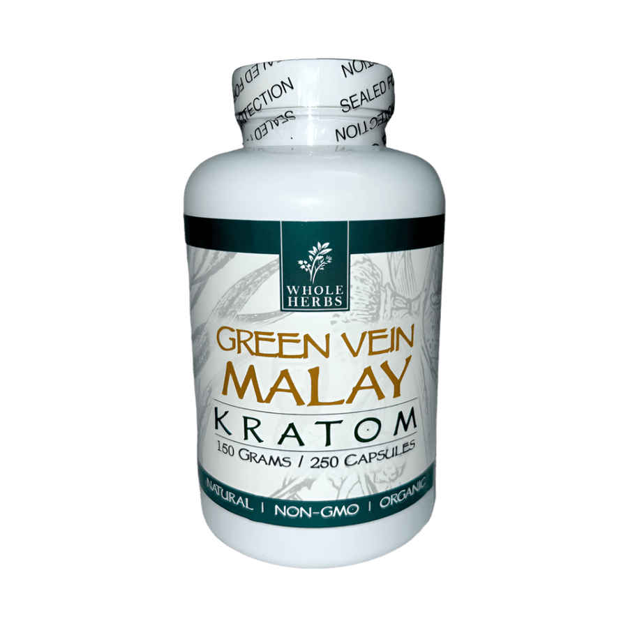 WHOLE HERBS KRATOM CAPSULES 250CT / 150G / 5.3OZ - MALAY GREEN VEIN