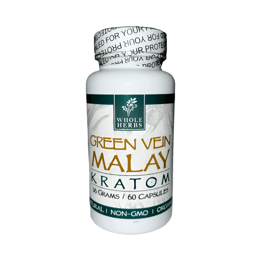 WHOLE HERBS KRATOM CAPSULES 60CT / 36G / 1.3OZ - MALAY GREEN VEIN