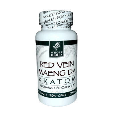 WHOLE HERBS KRATOM CAPSULES 60CT / 36G / 1.3OZ - MAENG DA RED VEIN
