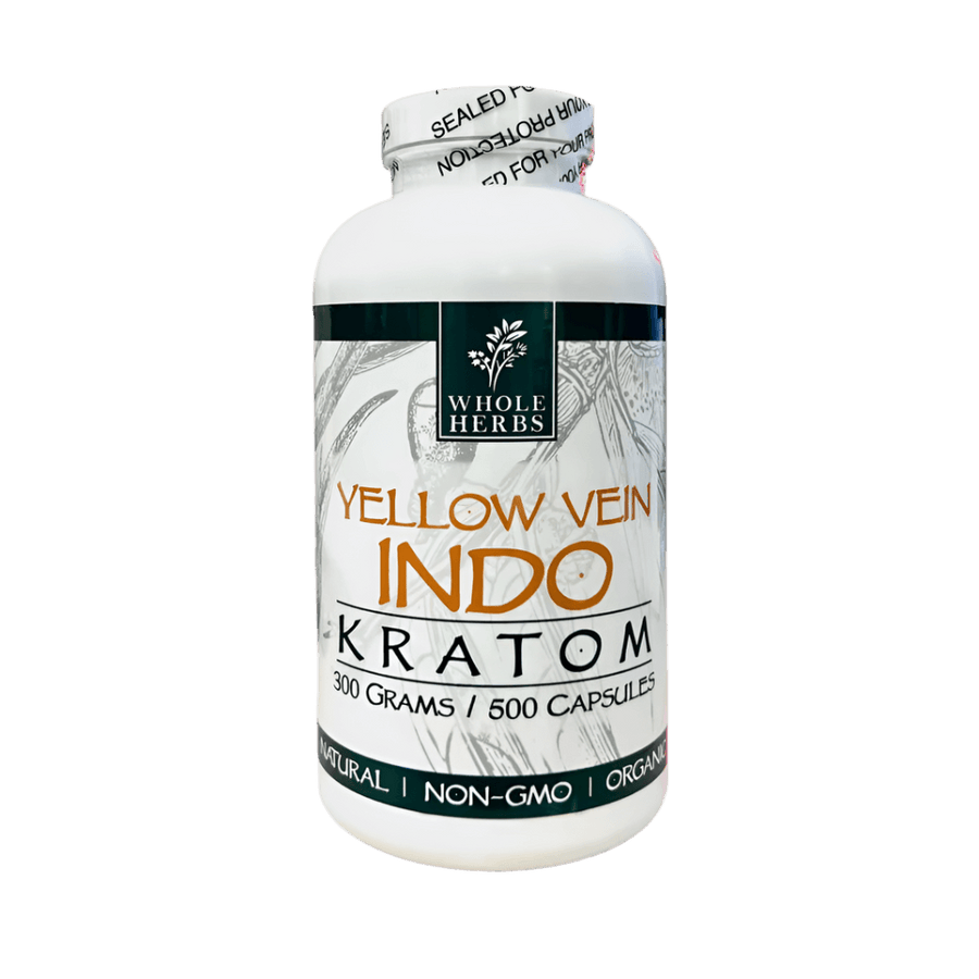 WHOLE HERBS KRATOM CAPSULES 500CT / 300G / 10.6OZ - INDO YELLOW VEIN