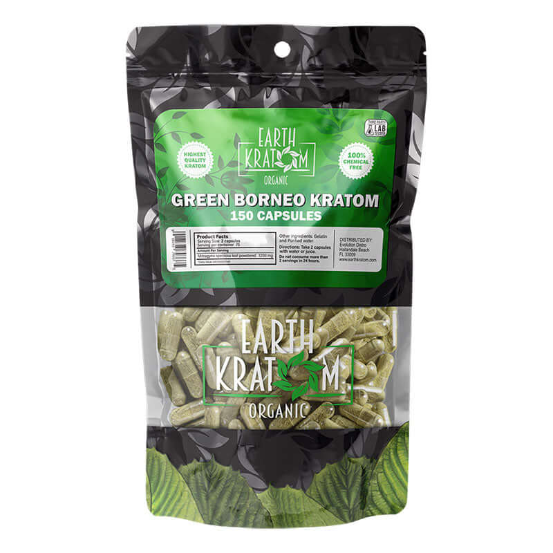 EARTH KRATOM CAPSULES 150CT - BORNEO GREEN VEIN
