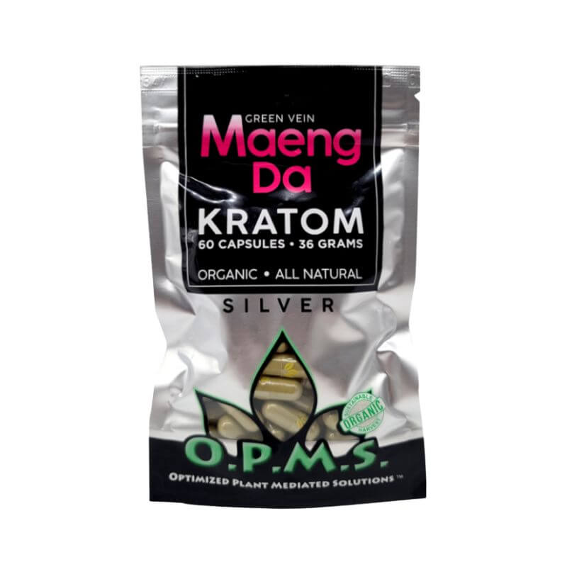 O.P.M.S. SILVER KRATOM CAPSULES 60CT / 36G / 1.27OZ - MAENG DA GREEN VEIN