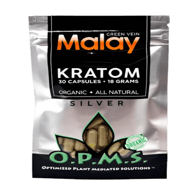 O.P.M.S. SILVER KRATOM CAPSULES 30CT / 18G / 0.63OZ - MALAY GREEN VEIN