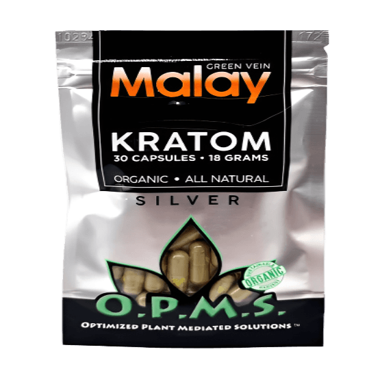 O.P.M.S. SILVER KRATOM CAPSULES 30CT / 18G / 0.63OZ - MALAY GREEN VEIN