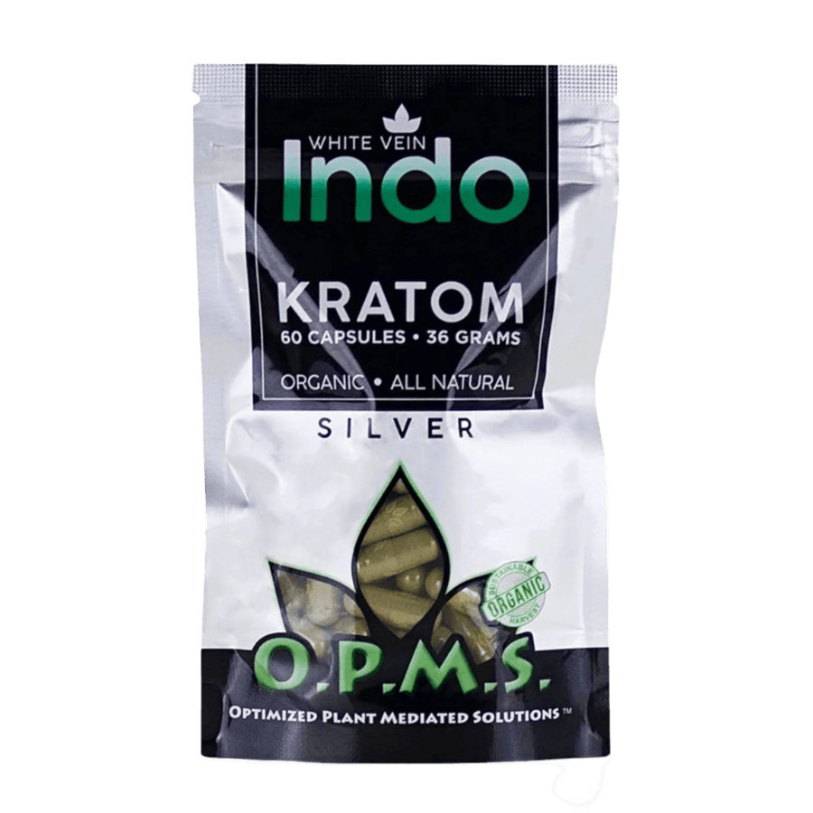 O.P.M.S. SILVER KRATOM CAPSULES 60CT / 36G / 1.27OZ - INDO WHITE VEIN