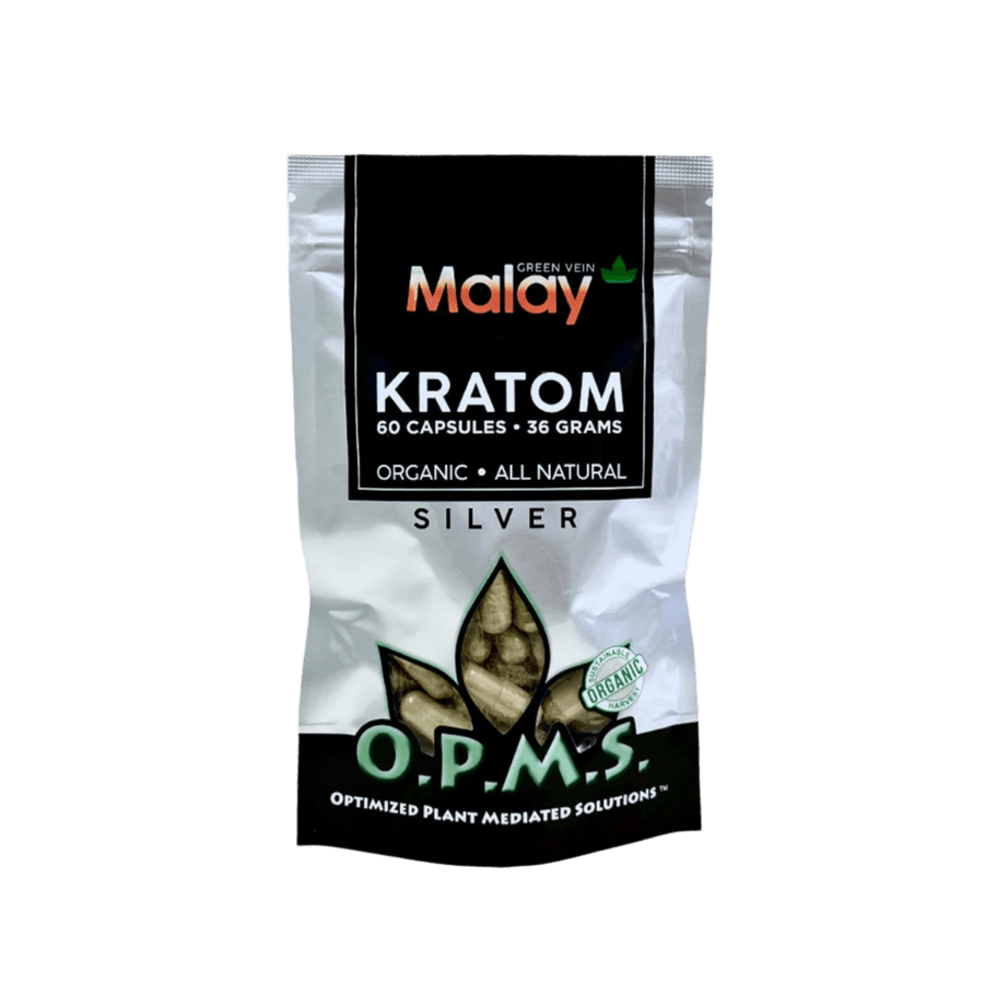 O.P.M.S. SILVER KRATOM CAPSULES 60CT / 36G / 1.27OZ - MALAY GREEN VEIN