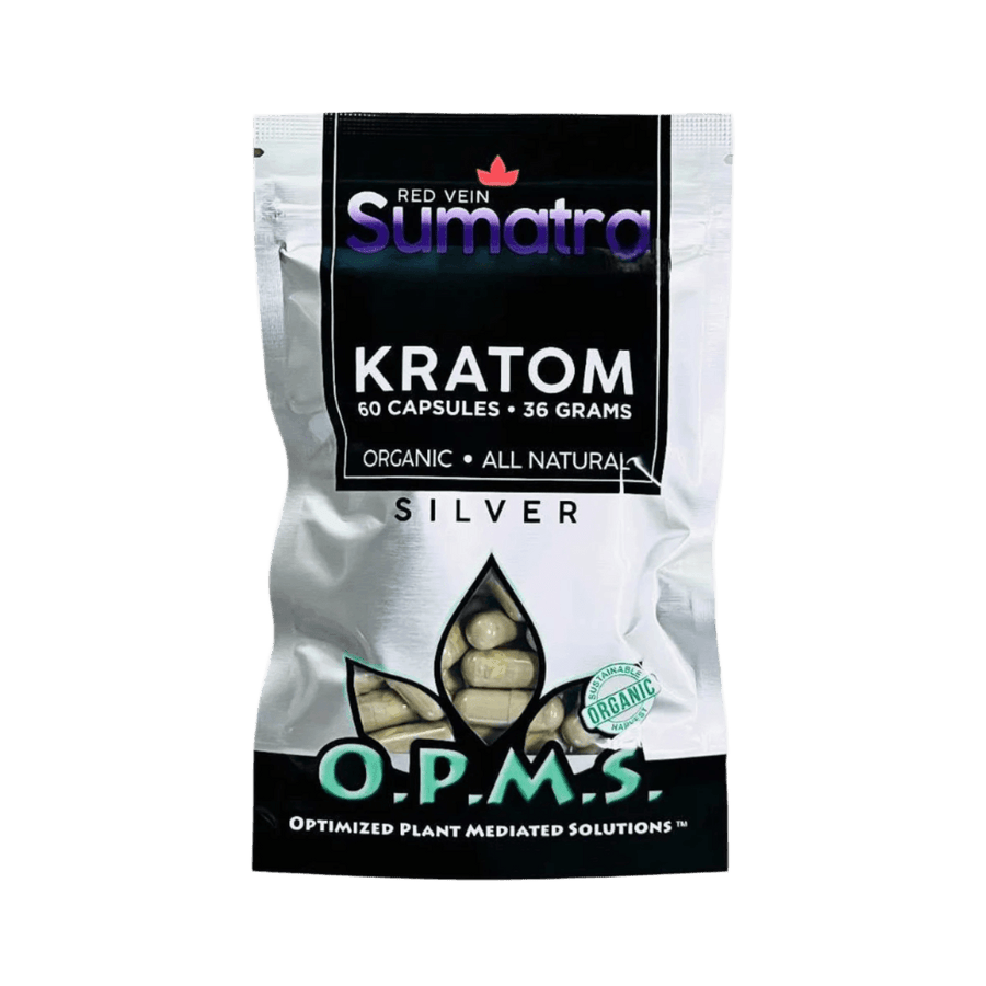 O.P.M.S. SILVER KRATOM CAPSULES 60CT / 36G / 1.27OZ - SUMATRA RED VEIN