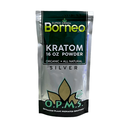 O.P.M.S. SILVER KRATOM POWDER 16OZ - BORNEO SUPER GREEN VEIN