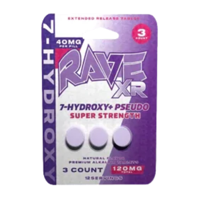 Rave XR 7-Hydroxymitragynine +Psuedo Chewable Tabs 3ct 40mg per Tablet