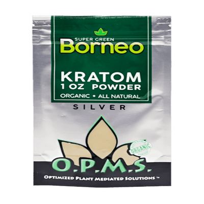 O.P.M.S. SILVER KRATOM POWDER 1OZ - BORNEO SUPER GREEN VEIN