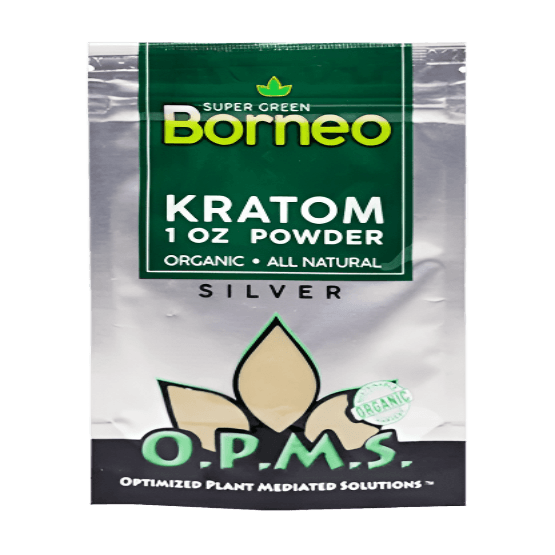 O.P.M.S. SILVER KRATOM POWDER 1OZ - BORNEO SUPER GREEN VEIN