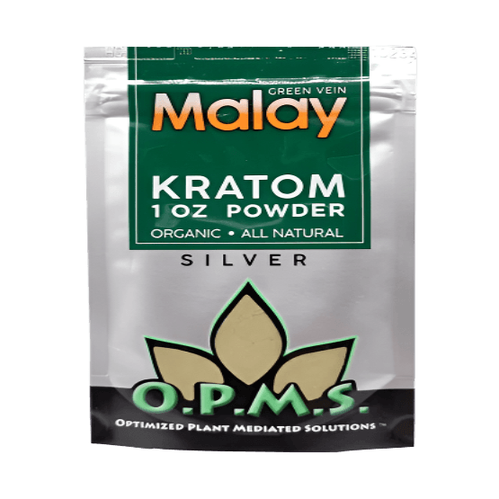 O.P.M.S. SILVER KRATOM POWDER 1OZ - MALAY GREEN VEIN