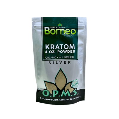 O.P.M.S. SILVER KRATOM POWDER 4OZ - BORNEO SUPER GREEN VEIN