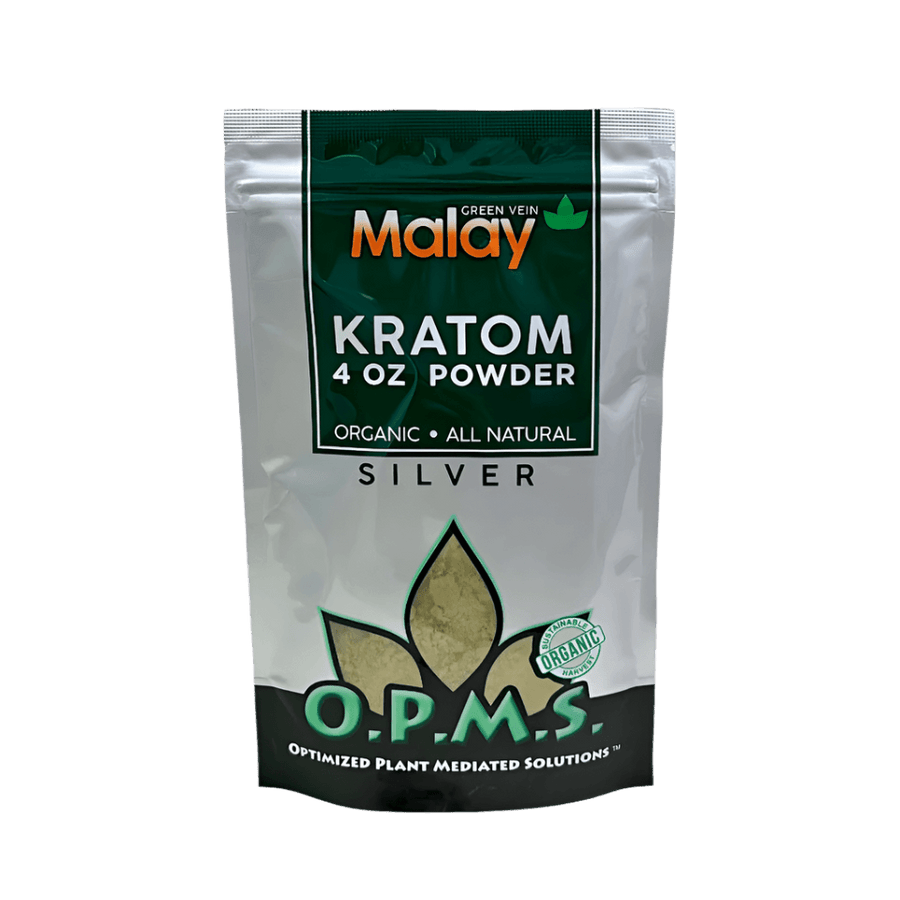 O.P.M.S. SILVER KRATOM POWDER 4OZ - MALAY GREEN VEIN