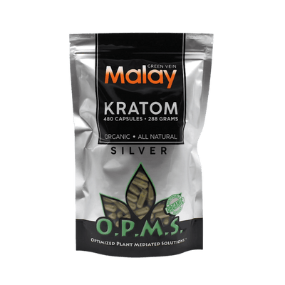 O.P.M.S. SILVER KRATOM CAPSULES 480CT / 288G / 10.16OZ - MALAY GREEN VEIN