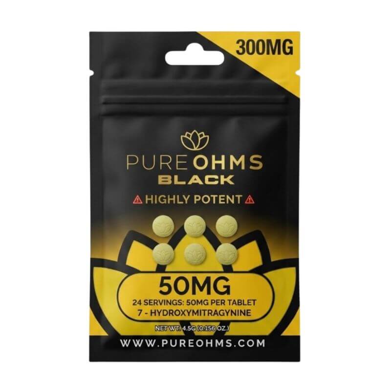Pure Ohms Black Highly Potent 7-Hydroxymitragynine Tablets 6ct 50mg Per Tablet