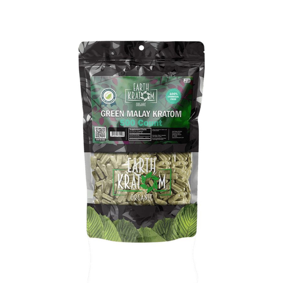 EARTH KRATOM CAPSULES 500CT - MALAY GREEN VEIN