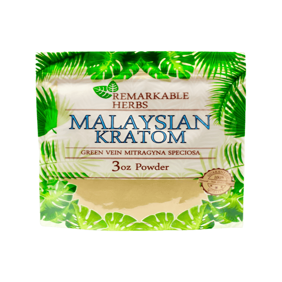REMARKABLE HERBS KRATOM POWDER 3OZ - MALAYSIAN GREEN VEIN