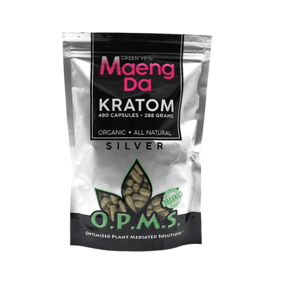 O.P.M.S. SILVER KRATOM CAPSULES 480CT / 288G / 10.16OZ - MAENG DA GREEN VEIN